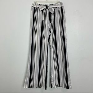 Mystree Striped Wide Leg Palazzo Pants | Black White | Size Small